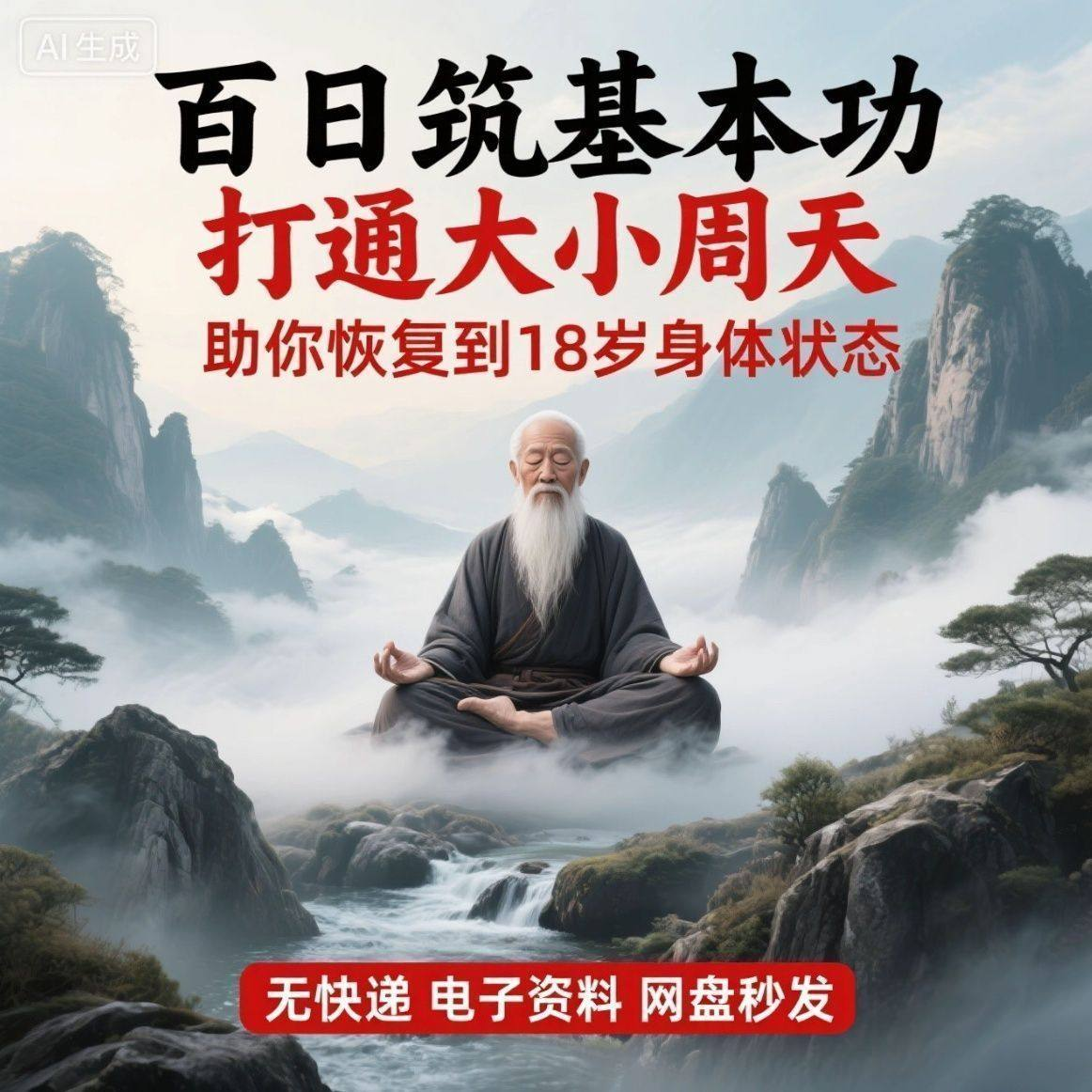 百日筑基功打通大小周天电子版视频课程动功通脉秘传心法打坐讲解-淘宝虚拟仓